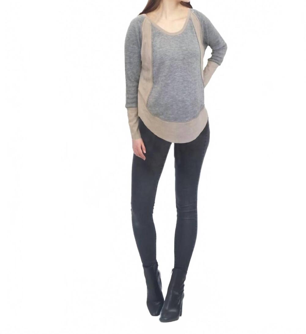 NEW PAPILLON long sleeve knit top with suede panels in grey